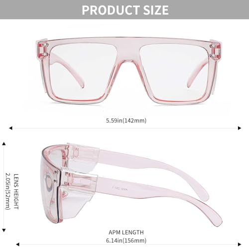 ANSI Z87 Safety Glasses, Photochromic UV400 Blue Light Blocking, Impact Resistant Work Glasses for Construction - color: Clear Pink