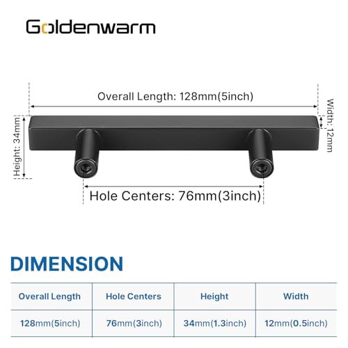 Goldenwarm 25 Pack Black Cabinet Handles 3-3/4"(96mm) Matte Black Cabinet Pulls T Bar Drawer Pulls for Kitchen Cupboard & Drawer Hardware - color: Black, size: 3-3/4 Inch Hole Center
