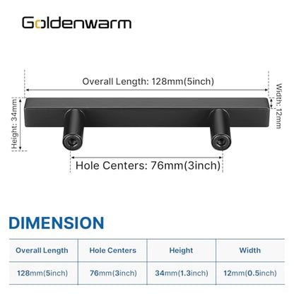 Goldenwarm 25 Pack Black Cabinet Handles 3-3/4"(96mm) Matte Black Cabinet Pulls T Bar Drawer Pulls for Kitchen Cupboard & Drawer Hardware - color: Black, size: 3-3/4 Inch Hole Center