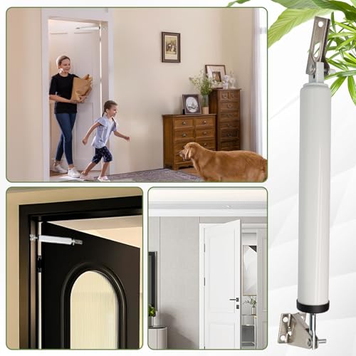 Storm Door Closer Kit with Protector Chains Spring, Complete Screen and Storm Door Hardware Repair Kit with Pneumatic Closer & Latch Set, Adjustable Closing Speed (White) - size: White - 1 Pack