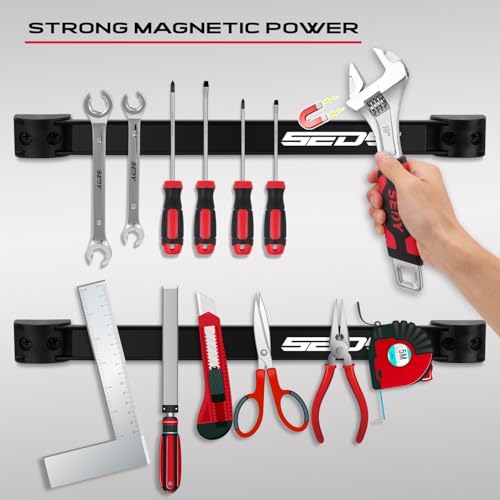 SEDY Magnetic Tool Holder Storage Organizer: 7-Piece Garage Wall Mount Rack Organization Strip Power Magnet Organizers Mounted Workbench Board Slatwall Van Hanger - style: 7-Piece Magnetic Tool Strips