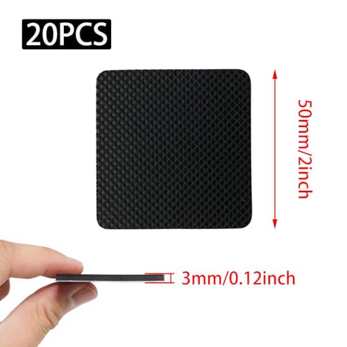 20pcs Black Non Slip Furniture Pads,Solid Rubber Furniture Pads Self Adhesive Anti-Sliding Grippers,Rubber Feet for Bed Couch Table/Floor Protectors(2inch Square) - size: 2inch