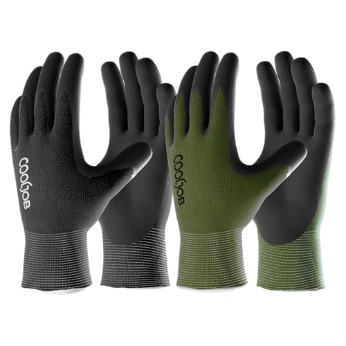 COOLJOB Gardening Gloves for Men, 6 Pairs Breathable Rubber Coated for Garden Weeding Landscaping, Outside Work for Lawn Yard, Men's Large Size, Black & Green - color: Black & Green (Latex), size: Large (Pack of 6)