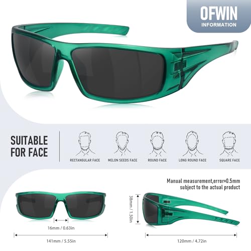 Polarized Sports Sunglasses for Men Women Unbreakable Frame Cycling Fishing Wrap Around Sunglasses UV400 Protection - color: 1-clear Green/Gray Lens