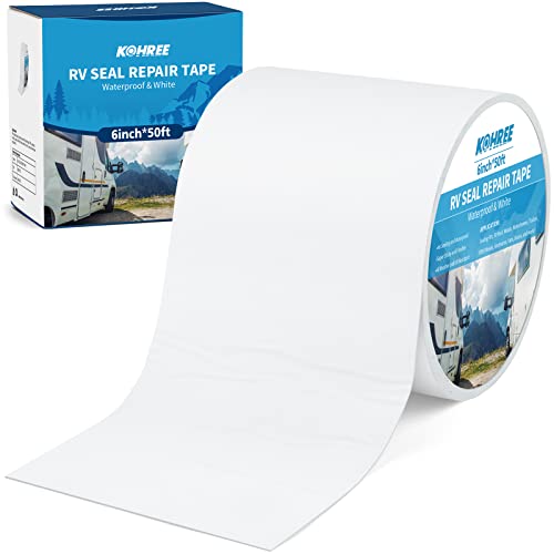 Kohree RV Sealant Tape, 6 Inch x 50 Foot RV Roof Tape White, UV Resistant, Weatherproof Repair Sealant Tape for RV, Boat Sealing, Truck Stop Camper Roof Leaks - style: 6in*50ft