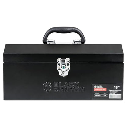 Black Canyon 16 Inch Tool Box, Metal Tool Box, 0.8mm Carbon Steel, Portable&Padlockable, 4 Non-Slip Foot Pads, Ideal for Trailer, Mechanic, DIY-ers, Car Toolbox, Workshops, Garages, Repair Shops - size: 16-1/8 in
