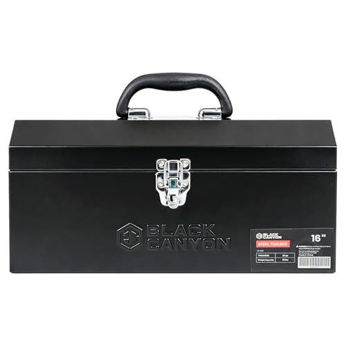 Black Canyon 16 Inch Tool Box, Metal Tool Box, 0.8mm Carbon Steel, Portable&Padlockable, 4 Non-Slip Foot Pads, Ideal for Trailer, Mechanic, DIY-ers, Car Toolbox, Workshops, Garages, Repair Shops - size: 16-1/8 in
