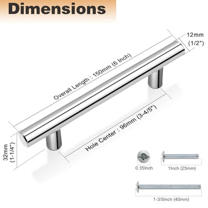 Probrico 5 Pack | 3-3/4 Inch Cabinet Pulls Polished Chrome Stainless Steel Kitchen Drawer Pulls, Chrome Kitchen Cabinet Handles 3.75 Inch Hole Center, 6 Inch Length - color: Polished Chrome, size: hole center 3-3/4"