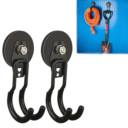 ULIBERMAGNET New Upgraded Garage Magnetic Hooks, 2 Pack Black Heavy Duty Large J Hooks with Magnet, Black Strong Anti-Slip Coating Magnet Hooks for Garden Tools, Ropes,Drill,Metal Cabinet,Pegboard - style: V1 Pro 2.59INCH 2PACK Black Medium Hooks