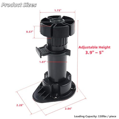 Adjustable Cabinet Levelers, Height Range from 3.9 to 5 Inches, Furniture Leveler Legs, Black Plastic Leveling Feet for Kitchen Cupboard Table Shelves Nightstands, 4Pcs - size: 3.92-5 Inch