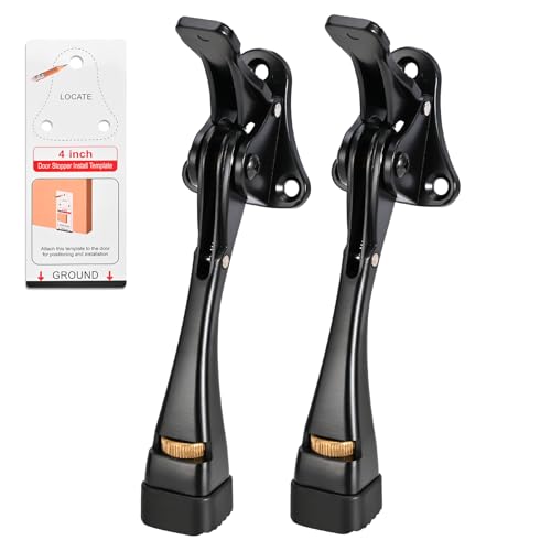 Kickdown Door Stopper 4 Inches - 2 Packs Door Stoppers for Bottom of Door One Touch Adjustable Door Stop，Made of Aluminum Alloy Metal Door Stops to Keep Door Open with Rubber Tip Black - color: Black, size: 4 Inch