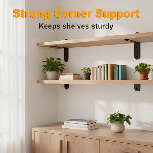 24PCS Stainless Steel L Brackets, Heavy Duty Corner Braces for Wood Furniture & Shelves, 5-Size Black Metal Angle Brackets with Screws(0.79/1.2/1.4/1.57/1.97inch)