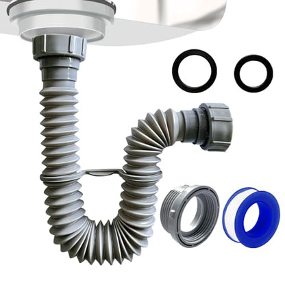 VIVIDA Sink Drain Pipe 1-1/2", Flexible Drain Pipe, 7.5"-17.7" Expandable Flexible P Trap for Bathroom and Kitchen, Under Sink Plumbing, 1-1/4" Adapter Included, Gray, 1 PACK - color: Gray, size: 7.5" to 17.7"