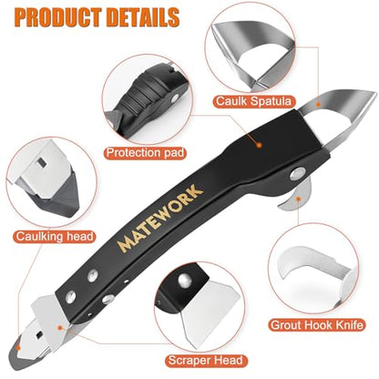 Caulking Tool Kit, Stainless Steel Caulk Remover Tool, 4 in 1 Grout Removal Tool, Sealant Finishing Tool with 5 Silicone Pads, Caulk Removal Tool for Shower Kitchen Bathroom Floor Window Sink, Black - color: Black
