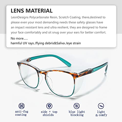 Safety Glasses Anti-Fog Goggles Z87.1 Blue Light Blocking Anti-Dust UV Protection Glasses For Men Women (Tortoise/Green) - color: Tortoise/Green