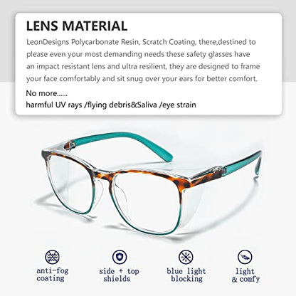 Safety Glasses Anti-Fog Goggles Z87.1 Blue Light Blocking Anti-Dust UV Protection Glasses For Men Women (Tortoise/Green) - color: Tortoise/Green