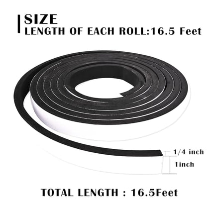 1 inch Wide x 1/4 inch Thick Black Foam Weather Stripping,Closed Cell Foam Insulation Tape with Self-Adhesive,Single Sided Weatherstrip for AC Window, Door Seal,High Density Weather Strip 16.5 Feet