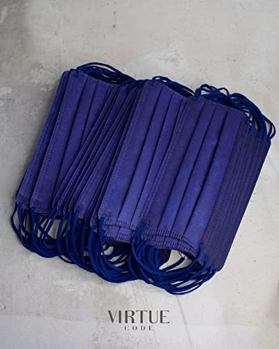 VIRTUE CODE On The Go Curved Face Masks - Soft 3 Ply Comfort 50 Disposable Face Masks - color: Blue