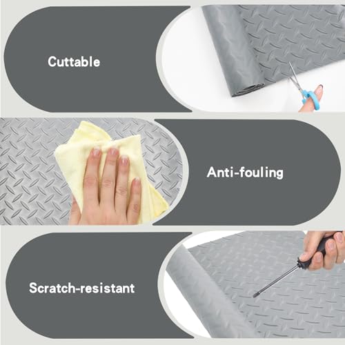 47.2'' x 15.7'' Work Bench Mat, Scratch-Resistant Non-Slip Steel Plate Texture PVC Pad for Protecting Workbench, Table, Tool Station, Gray Workbench Mat for Woodworking Painting DIY Crafting