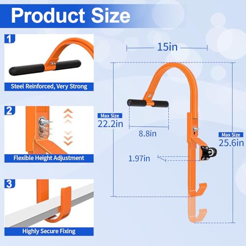 Roof Ladder Hook, 2 Pack Ladder Stabilizer with Wheel, Heavy Duty Steel 500 Lbs Weight Ratin Roof Ridge Extension, Rubber Grip T-Bar for Damage Prevention, Fast and Easy Setup to Access Steep Roofs