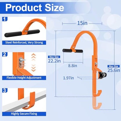 Roof Ladder Hook, 2 Pack Ladder Stabilizer with Wheel, Heavy Duty Steel 500 Lbs Weight Ratin Roof Ridge Extension, Rubber Grip T-Bar for Damage Prevention, Fast and Easy Setup to Access Steep Roofs