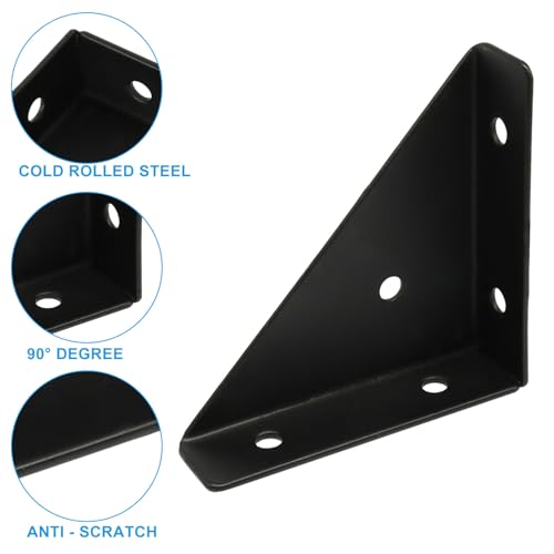 4 Pcs Triangle Corner Brace Brackets with Screws, 66mm x 66mm Angle Shelf Bracket for Furniture Reinforcement, Desk Connector, Bed Frame Support (Black)