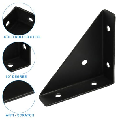 4 Pcs Triangle Corner Brace Brackets with Screws, 66mm x 66mm Angle Shelf Bracket for Furniture Reinforcement, Desk Connector, Bed Frame Support (Black)