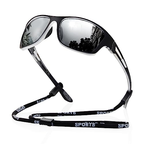 suoso Polarized Sports Sunglasses for Men: UV400 Protection Glasses Wrap Around Goggles for Driving Fishing - color: A6-silver