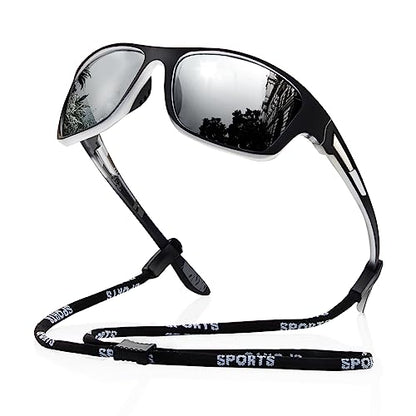 suoso Polarized Sports Sunglasses for Men: UV400 Protection Glasses Wrap Around Goggles for Driving Fishing - color: A6-silver