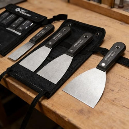 4-Piece Putty Knife Set, 1.5 to 4 Inch Drywall Knives with Tool Pouch, Carbon Steel Blade for Spreading Scraping
