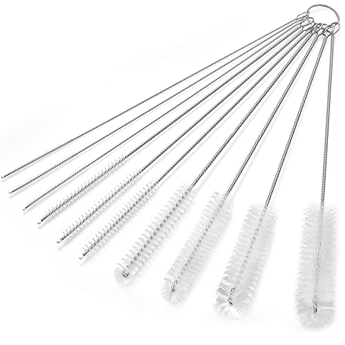 CiaraQ Bottle Cleaning Brushes, 9.8 Inch Nylon Tube Brush Set, Cleaner for Narrow Neck Bottles Cups with Hook, Set of 10pcs - color: White, size: 9.8 Inch (10pcs)