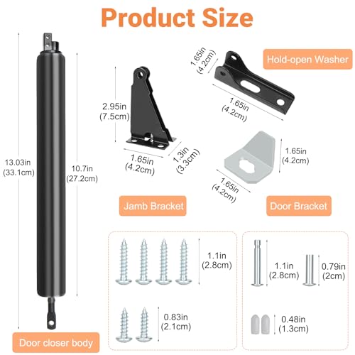 Storm Door Closer, Heavy Duty Screen Door Closers with Protector Chains Spring, Storm Door Bracket Kit Compatible with Andersen/Emco/Larson/40201 (Closer and Chain, 1 Pack(Black)) - size: 1 Pack(Black)