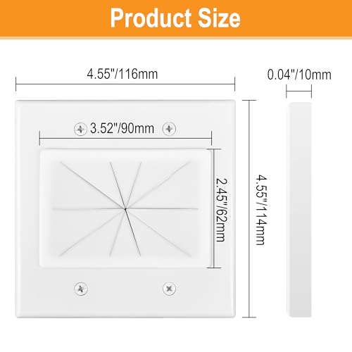 2 Gang Wall Plate White 2 Pack, Silicone Cable Pass Through Wall Plate for Power Cable, Audio Video and Ethernet Cable, Speaker Wire Management - color: 2 Gang Wall Plate, White, 2 Pack
