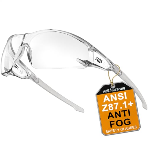 HTS HUNTERSKY ANSI Z87.1 Anti-Fog Clear Safety Glasses Pickleball Youth Baseball Lab Chemistry Goggles Scratch Resistant - color: Clear-light Gray