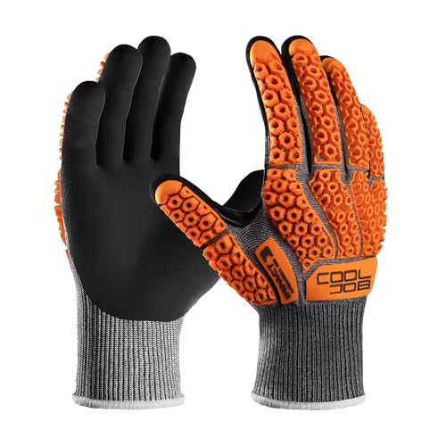COOLJOB A5 Cut Resistant Gloves with Impact Resistant TPR, Touchscreen Nitrile Dipped Safety Work Gloves with Grip, 1/3 Pair - color: Orange (1 Pair), size: Medium
