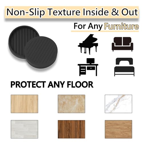 2x2 Round Rubber Furniture Caster Cups, Anti-Sliding Furniture Pads Bed Stopper Floor Protectors with Grip - Protect Any Flooring - size: 8 Pcs Black