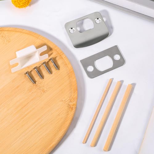 1 Set Door Strike Plate, Standard Door Latch Restorer with Spacer Shim & Dust Box Stainless Steel Security Door Lock Strike Plate Replacement Repair Kits with Screws