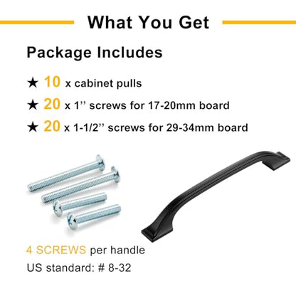 10 Pack Matte Black Cabinet Pulls 5 Inch Black Cabinet Handles Black Hardware for Kitchen Cabinets 8222 Drawers Bedroom Dresser Bathroom Vanity Cupboard - color: Matte Black, size: 5 Inches, style: 10 Pack Arch Pull