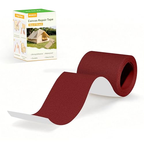 Besezx Canvas Repair Tape,Outdoor Gear Patch, 3x79 Inches,Waterproof Self-Adhesive Fabric Repair Tape for Repairing Boat Covers,Sun Shades,Sofas,Tents,Lounge Chairs,Awnings (Burgundy) - color: Burgundy, size: 3*79 inch