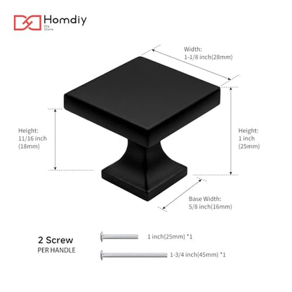 homdiy 10 Pack Black Cabinet Knobs Square Dresser Drawer Knobs - Matte Black Cabinet Knobs Kitchen Cabinet Hardware - color: Black