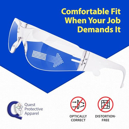 Quest Protective Apparel Quest Safety Products - Anti Fog Safety Glasses - Protective Eyewear - Polycarbonate High Impact Resistant Lens - Pack of 6 (Clear)