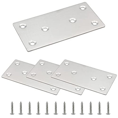 4pcs Metal Flat Straight Brace Bracket, 4'' x 2'' (L x W) Stainless Steel Mending Plate, Joining Bracket Wood Connectors for Furniture Corner Braces with Screws (Silver) - size: 4'' x 2''/ 100mm x 50mm, style: Silver-4pcs
