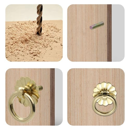 Geesatis 6 Pcs Brass Ring Pulls Handles,Antique Pulls Cabinet Knobs,Drawer pulls Closet Cupboard Door Decorative Handles - style: C