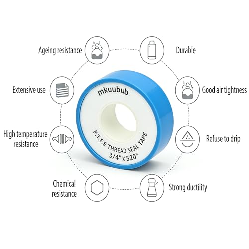 3/4 Inch(W) X 520 Inches(L) PTFE Thread Seal Tape,Teflon Tape for Plumbers,Non-Stick,Leak-Proof,Easy to Apply,Plumbing Shower Head Pipe White