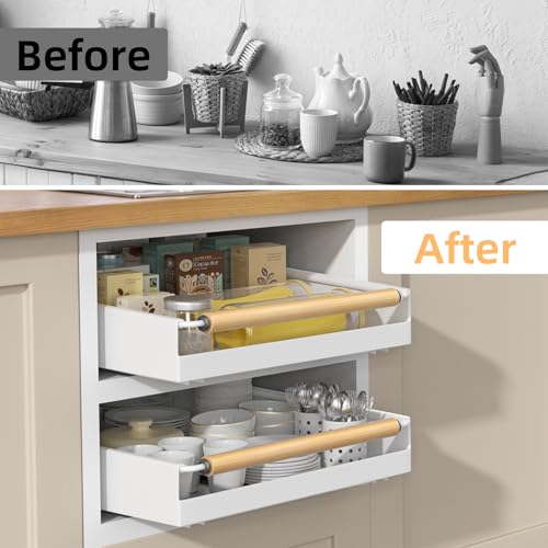 2 Pack No-Drill Pull Out Cabinet Organizer 15.3'' Deep Expandable Slide Out Drawers for Kitchen Pantry & Under Sink Storage, Adhesive Nano Film Mount, White - color: 2 Pack White
