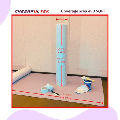 Heavy-Duty Temporary Floor Protection, All Purpose Scratch & Waterproof-Worry Free, Underlayment, Renovation & Construction Canvas Drop Cloth Tarp, Anti-Slip, Durable, Reusable 3'x150'-450 SQFT