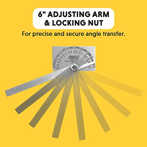General Tools Angle Protractor #17 Stainless Steel Square Head - Measuring Tool for Carpenters & Woodworking Hobbyists