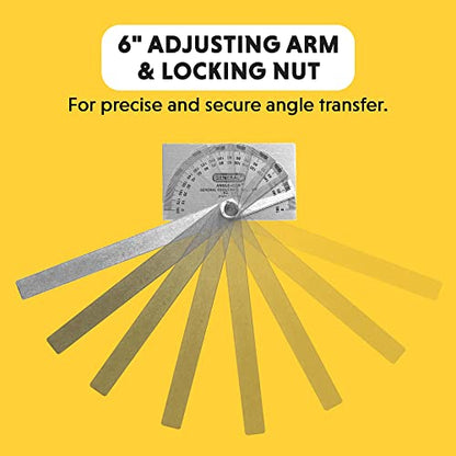 General Tools Angle Protractor #17 Stainless Steel Square Head - Measuring Tool for Carpenters & Woodworking Hobbyists