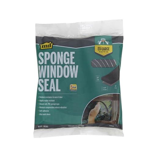 M-D Building Products 43154 3/8 in. x 1-1/4 in. x 10 ft. Black Sponge Window Seal for Ex-Large Gaps - size: 3/8" X 1-1/4"