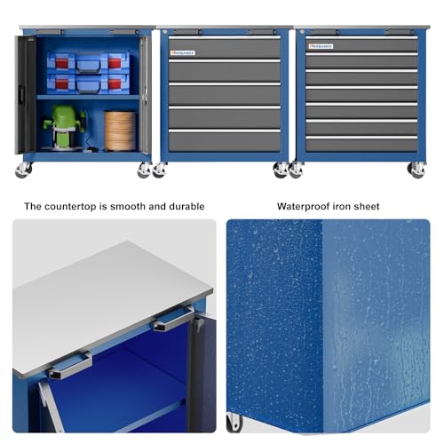 LARBANKE Tool Chest with Wheels and 4 Pad Feet,Tool Chest with 2 Doors and Adjustable Shelves,Lockable Steel Chest for Garage,Home and Office,can be Combined to Large Cabinet Set - style: 2 Door Rolling Tool Chest